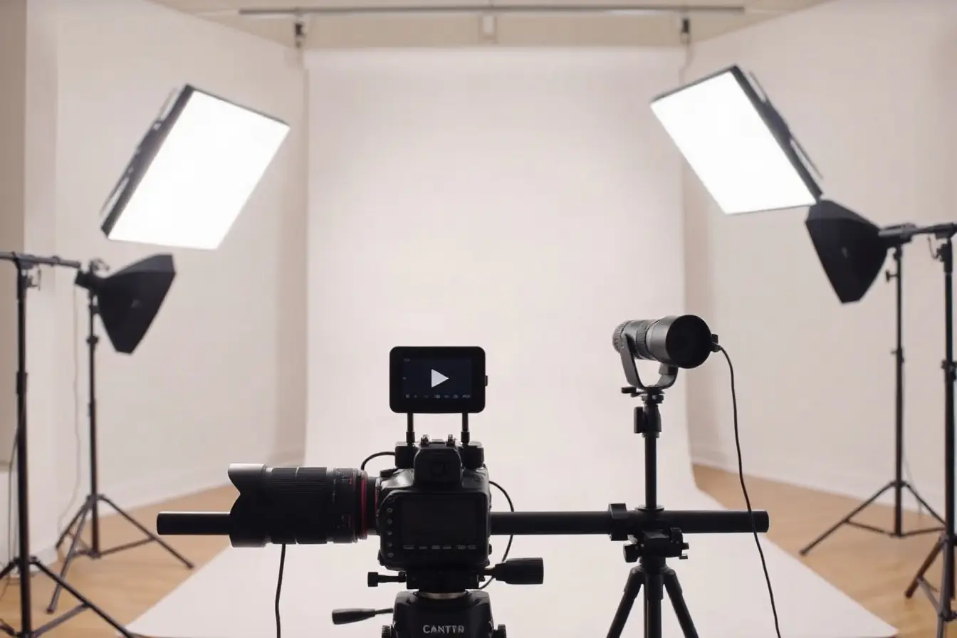Product video lighting setup in a bright studio